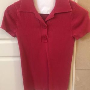 Hot pink short sleeved sweater.